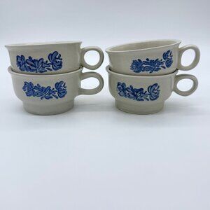 Pfaltzgraff Yorktown Stoneware Blue Floral Coffee/Tea Cups Set Of 4